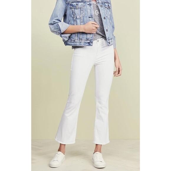 FRAME Denim Le High Flare Cropped Jeans •25• White Frayed Raw Hem Ankle Blanc - Picture 1 of 9